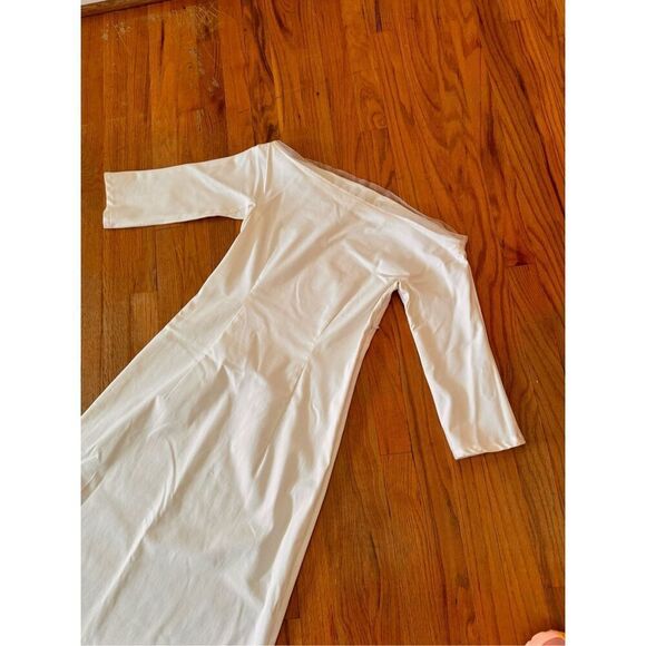 Yumi Eto White Midi Off Shoulder Chic Dress Size 40/8 - Picture 4 of 12